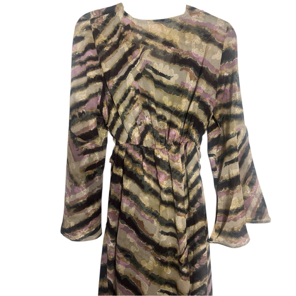 NKN Nekane Camel Mauve Black Animal Print Faux Wrap Midi Dress Small Reg. $197 - Picture 2 of 15